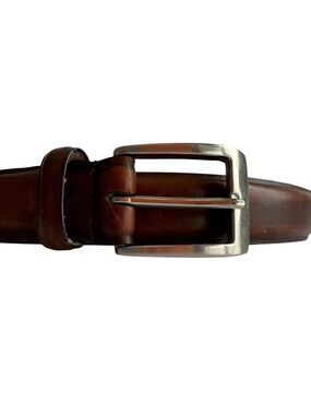 Landes Leather Belt Mens L Medium Brown Silver Toned Buckle Quality Professional